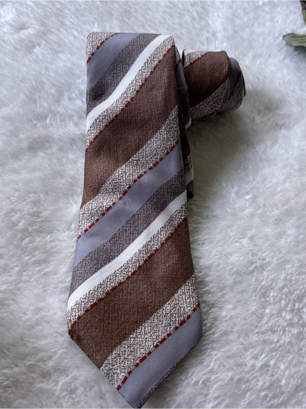 Vintage Guy Laroche Silk Brown and Gray Striped Men’s Tie